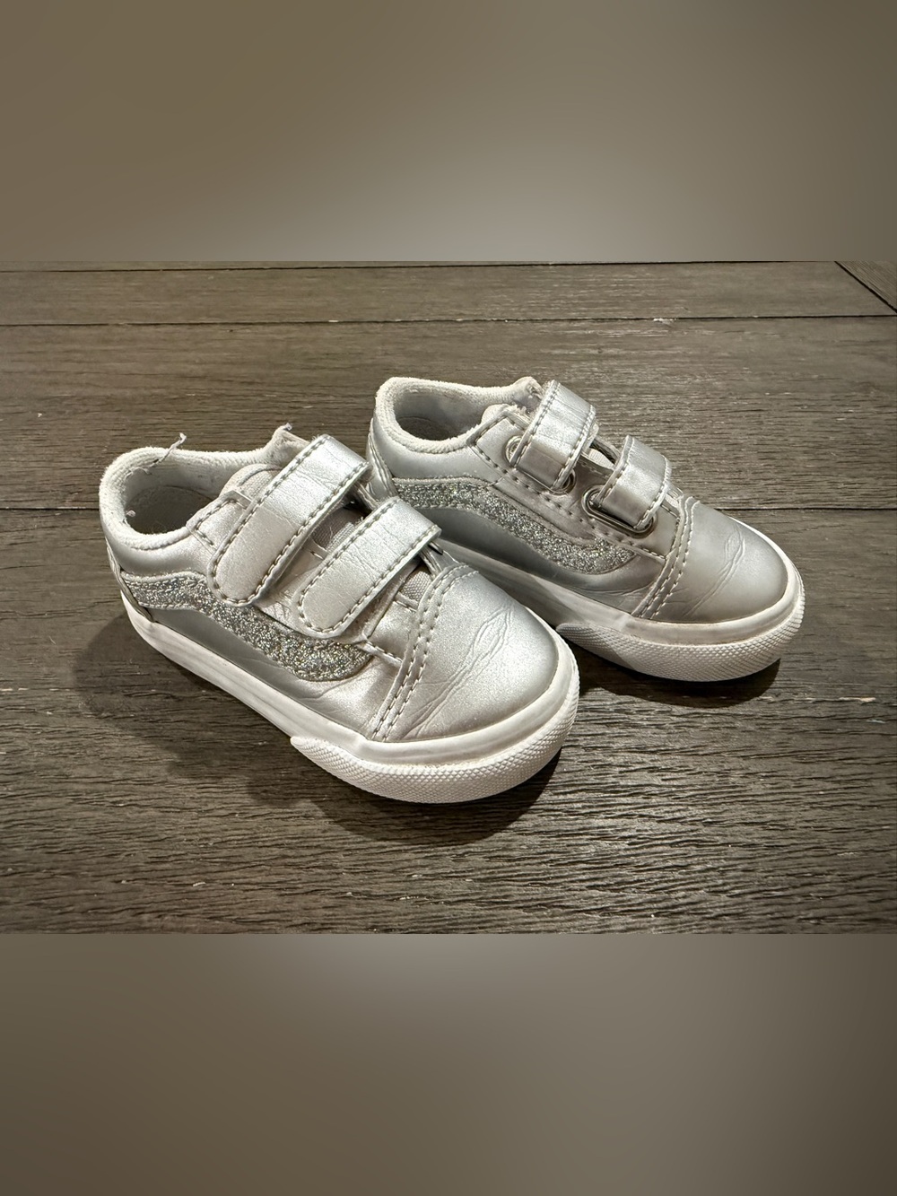 Vans Toddler Girls Silver Glitter Velcro Sneakers